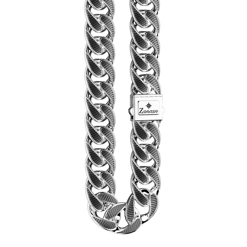 Collana in argento 925 con maglie larghe striate e brunite