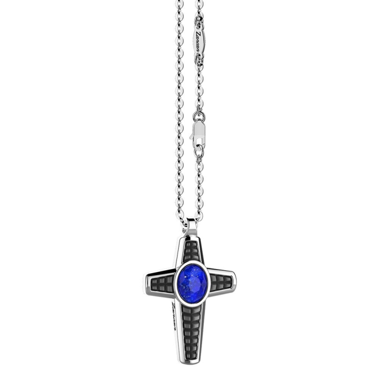 Silver Necklace with cross pendant and Lapis stone