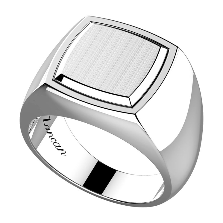 Silver ring with rectangular satin plate