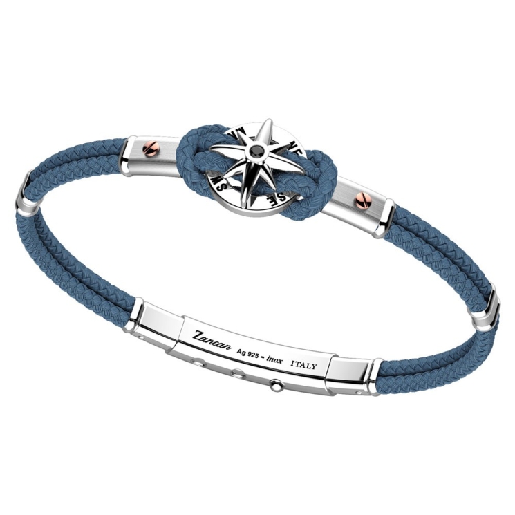 Bracciale in kevlar, argento e oro rosa con rosa dei venti.