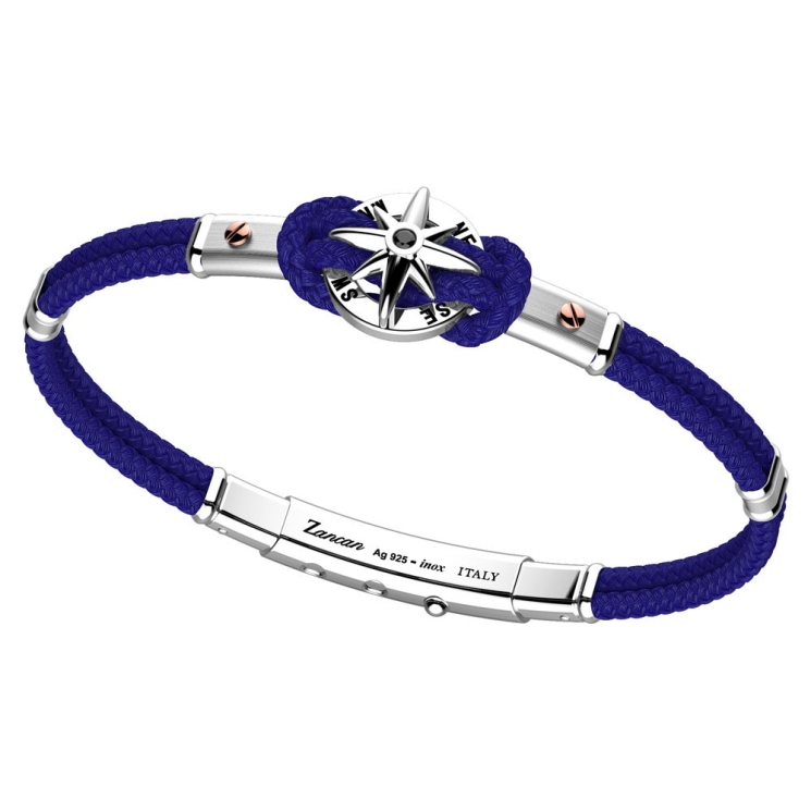 Bracciale in kevlar, argento e oro rosa con rosa dei venti.