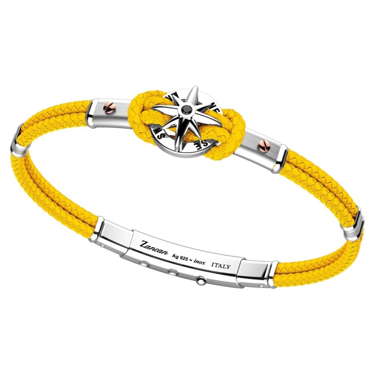 Bracciale in kevlar, argento e oro rosa con rosa dei venti.