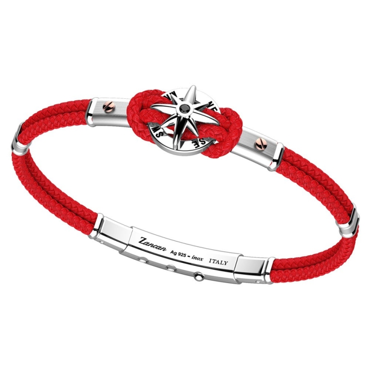 Bracciale in kevlar, argento e oro rosa con rosa dei venti.