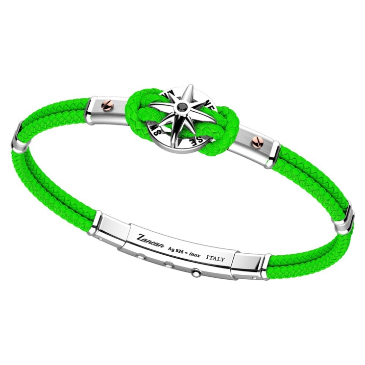 Bracciale in kevlar, argento e oro rosa con rosa dei venti.