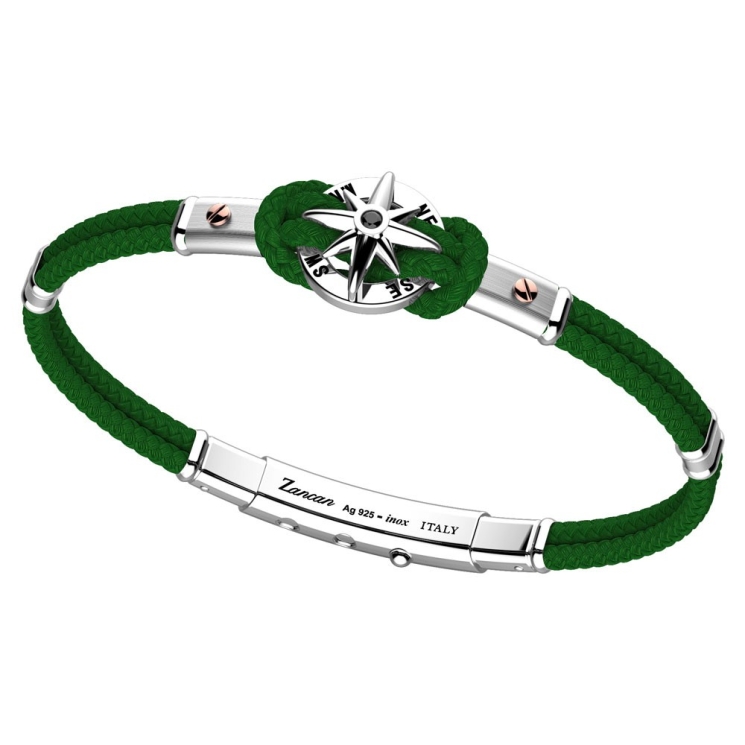 Bracciale in kevlar, argento e oro rosa con rosa dei venti.