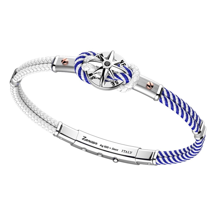 Bracciale in kevlar bicolore, argento e oro rosa con rosa dei venti.