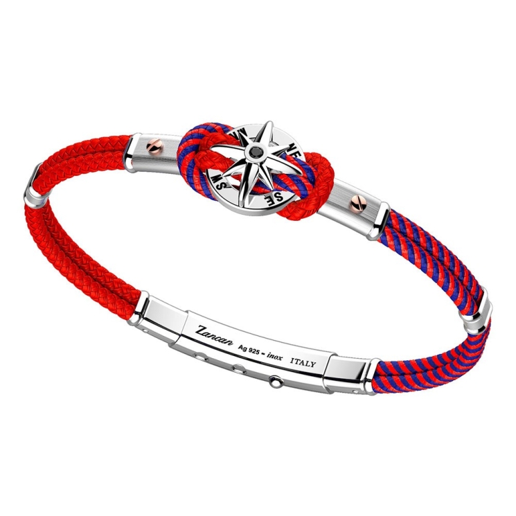 Bracciale in kevlar bicolore, argento e oro rosa con rosa dei venti.