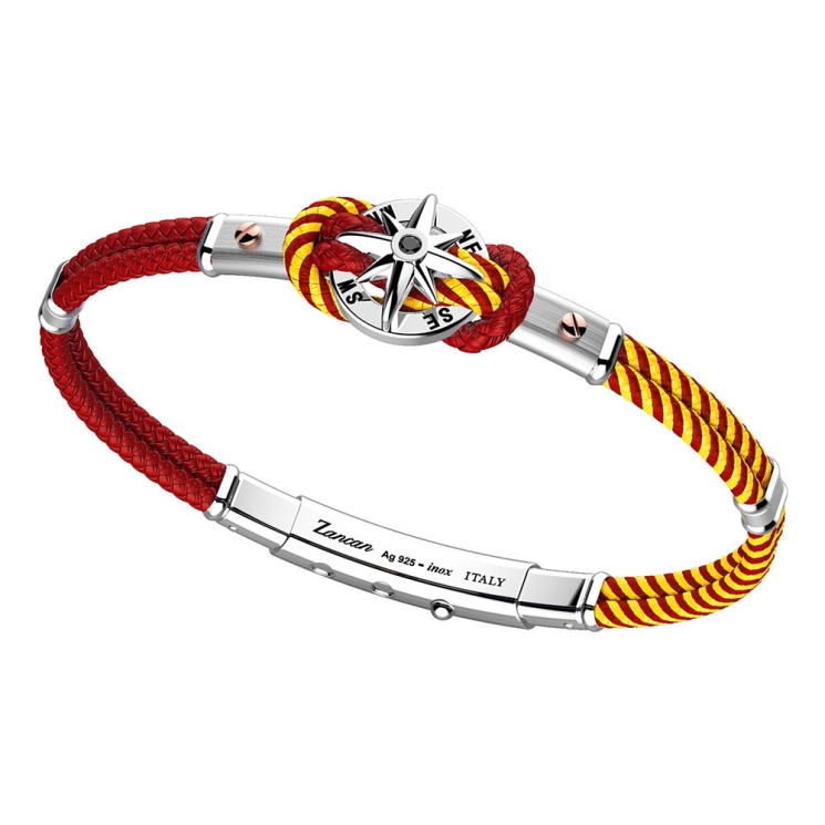 Bracciale in kevlar bicolore, argento e oro rosa con rosa dei venti.