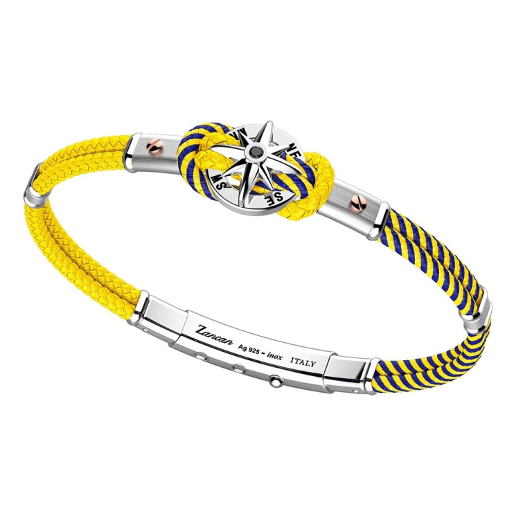 Bracciale in kevlar bicolore, argento e oro rosa con rosa dei venti.