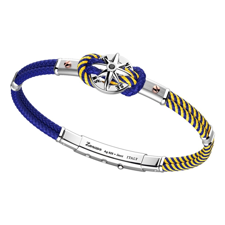 Bracciale in kevlar bicolore, argento e oro rosa con rosa dei venti.
