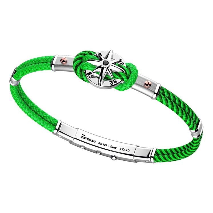 Bracciale in kevlar bicolore, argento e oro rosa con rosa dei venti.