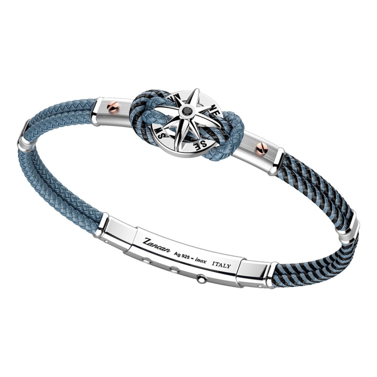 Bracciale in kevlar bicolore, argento e oro rosa con rosa dei venti.