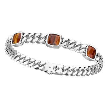 Bracciale in argento con tre pietre occhio di tigre.