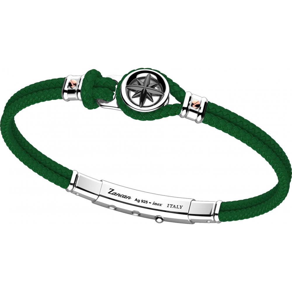 Bracciale Zancan in kevlar con rosa dei venti in argento.