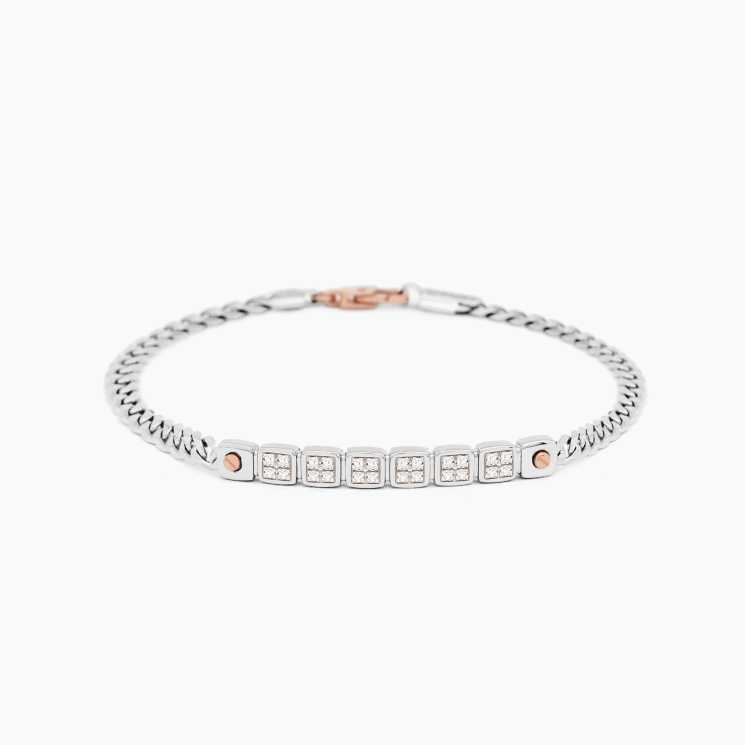 Bracciale da uomo in oro bianco con motivo geometrico.