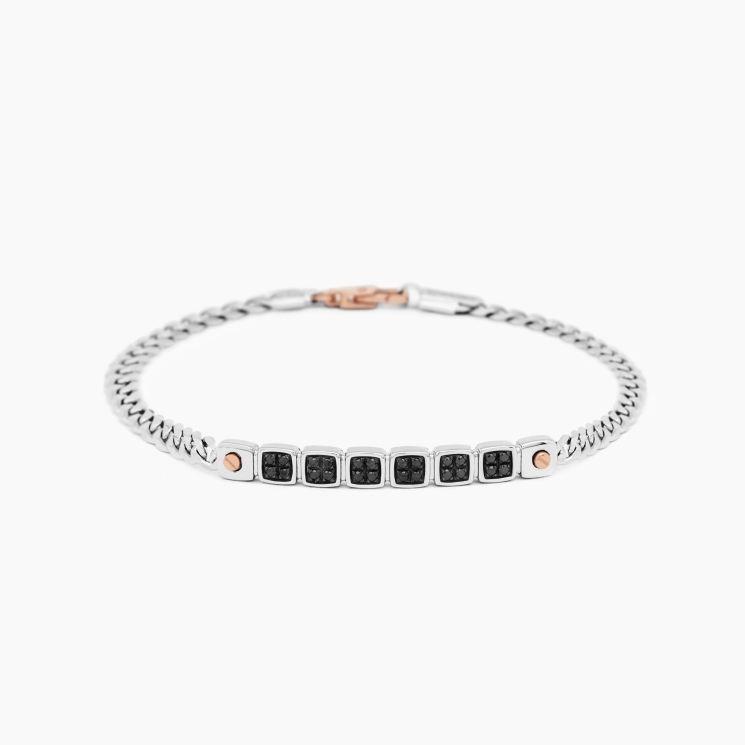 Bracciale da uomo in oro bianco con motivo geometrico.