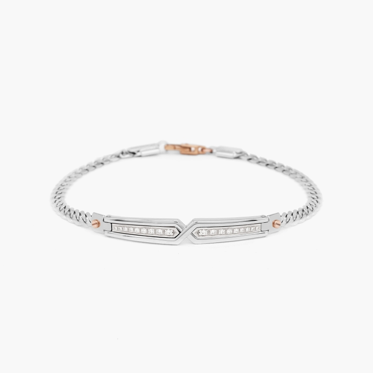Bracciale da uomo in oro bianco con motivo geometrico.