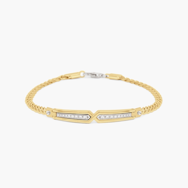 Bracciale da uomo in oro giallo con motivo geometrico.