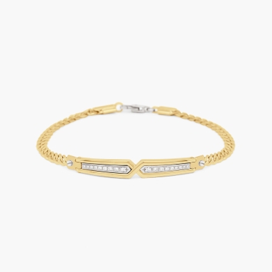Bracciale da uomo in oro giallo con motivo geometrico.