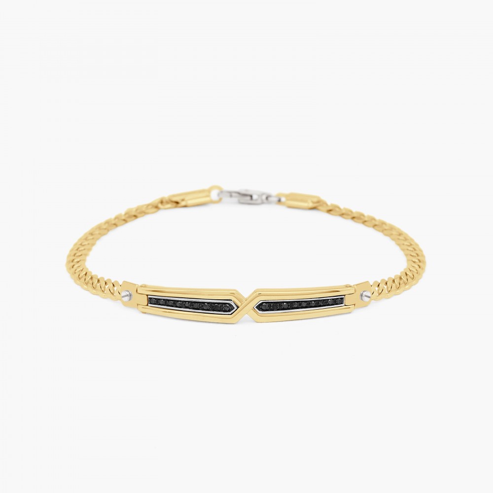 Bracciale da uomo in oro giallo con motivo geometrico.