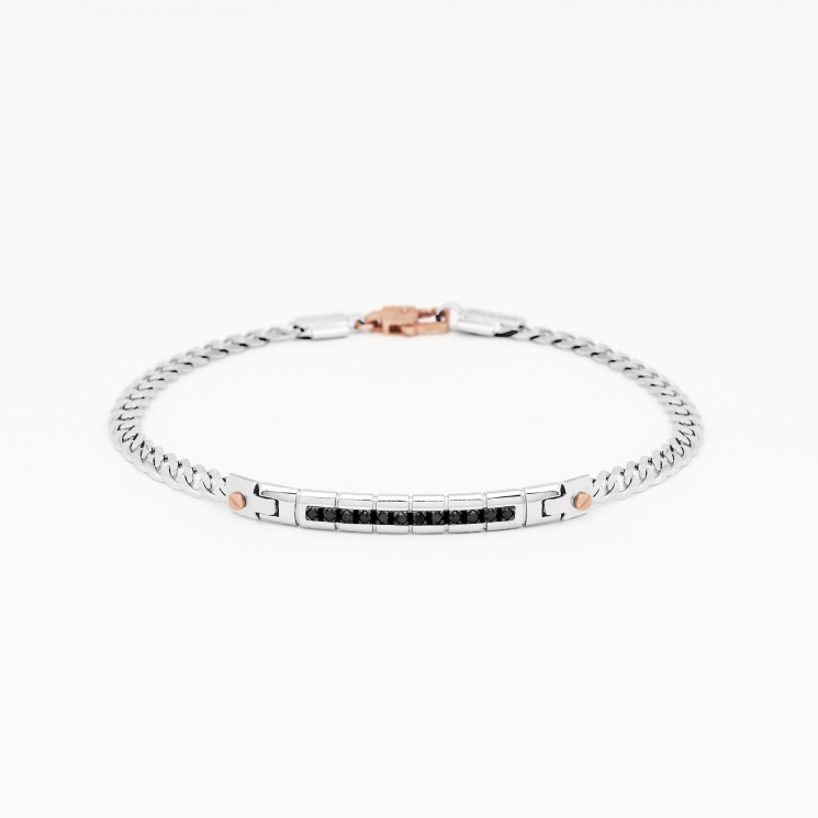 Bracciale da uomo in oro bianco con dettagli in oro rosa.