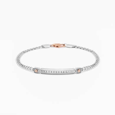 Bracciale da uomo in oro bianco con piastra centrale in diamanti bianchi.