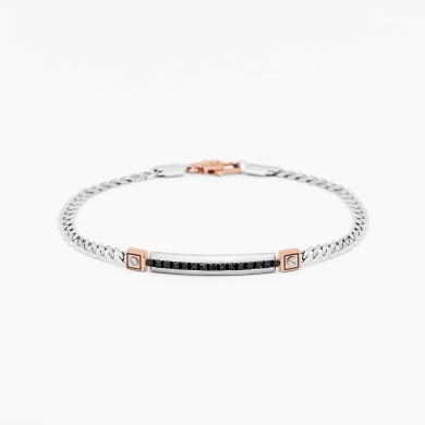 Bracciale da uomo in oro bianco con piastra centrale in diamanti neri.