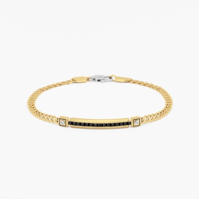 Bracciale da uomo in oro giallo con piastra centrale in diamanti neri.