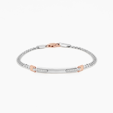 Bracciale da uomo in oro bianco con piastra centrale e diamanti laterali bianchi.