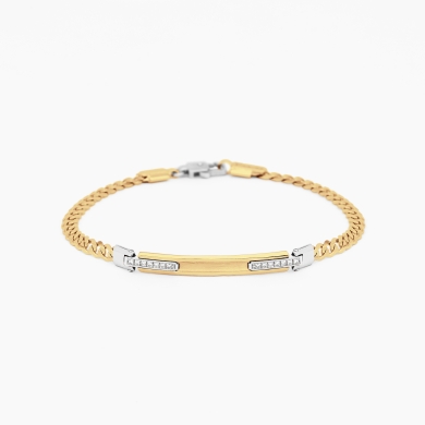 Bracciale da uomo in oro giallo con piastra centrale e diamanti laterali bianchi.