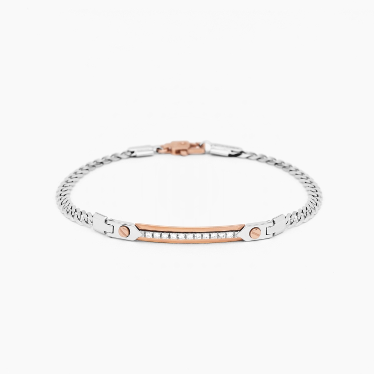 Bracciale da uomo in oro bianco con piastra centrale.