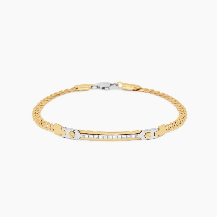 Bracciale da uomo in oro giallo con piastra centrale.