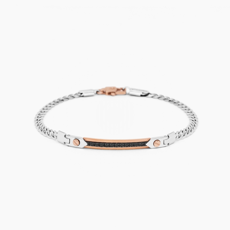Bracciale da uomo in oro bianco con piastra centrale.