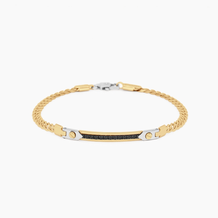 Bracciale da uomo in oro giallo con piastra centrale.