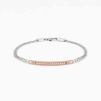 Bracciale da uomo in oro bianco con piastra centrale in diamanti bianchi.