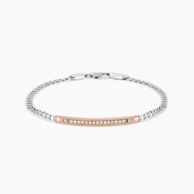 Bracciale da uomo in oro bianco con piastra centrale in diamanti bianchi.