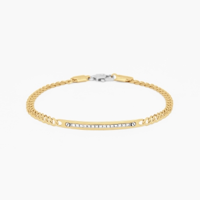 Yellow gold men's bracelet, embellished with a plate with diamonds.