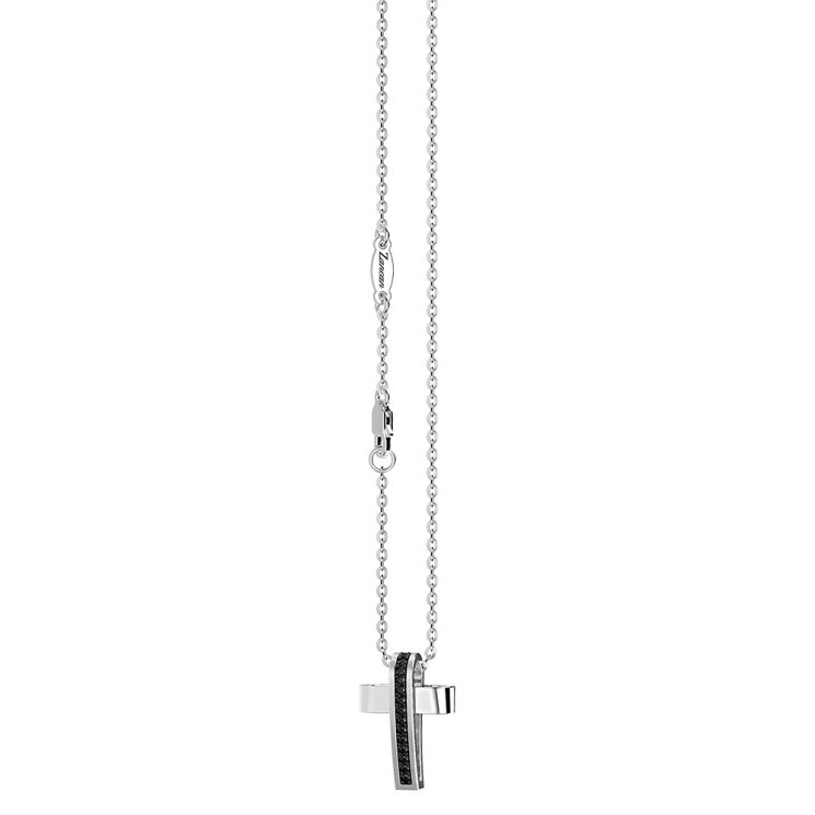 Zancan silver necklace with cross pendant and black stones.