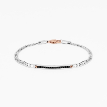 Bracciale da uomo in oro bianco con piastra centrale in diamanti neri.