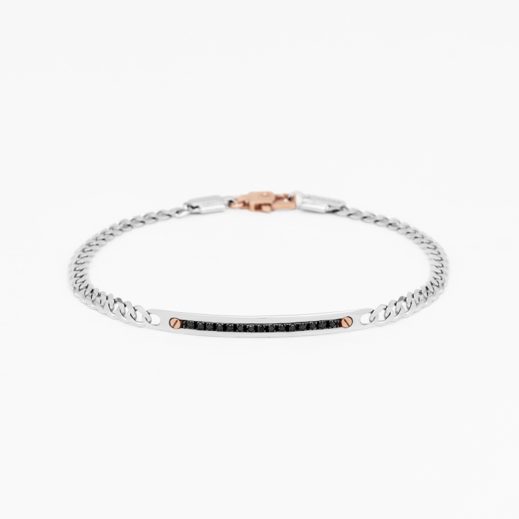 Bracciale da uomo in oro bianco con piastra centrale in diamanti neri.