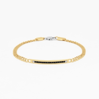 Bracciale da uomo in oro giallo con piastra centrale in diamanti neri.