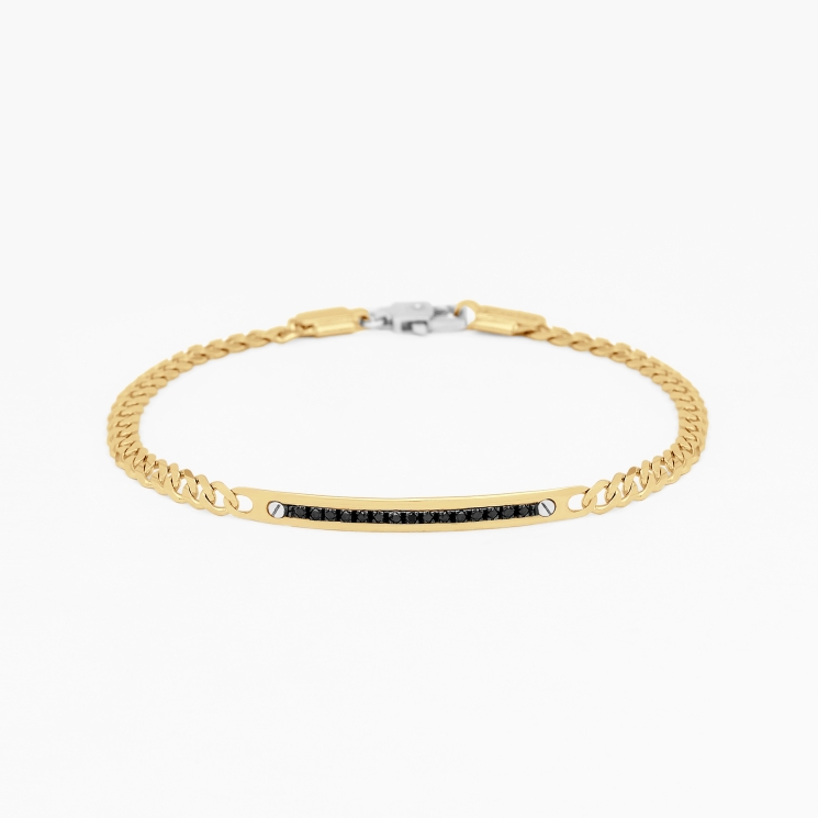 Bracciale da uomo in oro giallo con piastra centrale in diamanti neri.