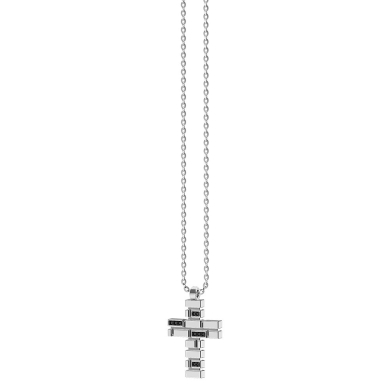 Zancan silver necklace with cross pendant and black stones.