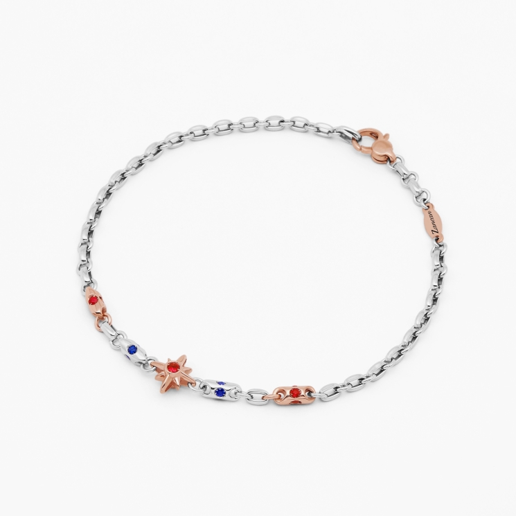 Bracciale da uomo in oro bianco con icona rosa dei venti in oro rosa.
