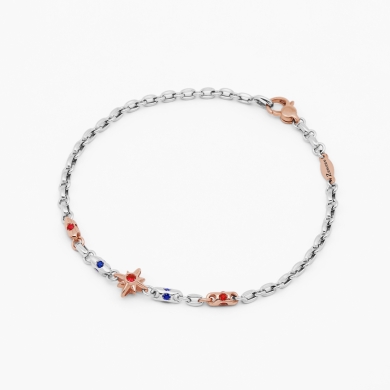 Bracciale da uomo in oro bianco con icona rosa dei venti in oro rosa.