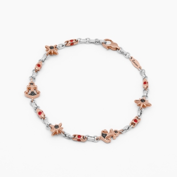 Bracciale da uomo in oro bianco con icona rosa dei venti in oro rosa.