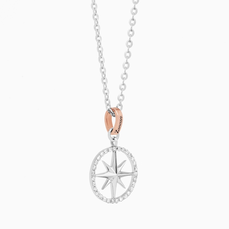 Collana da uomo dal design minimal con pendente rosa dei venti.