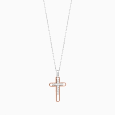 Collana da uomo con pendente a croce tempestata di zaffiri blu.