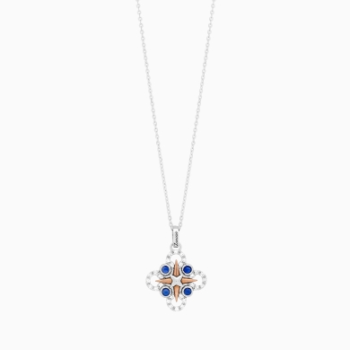 White gold men's necklace, rose wind iconic pendant.