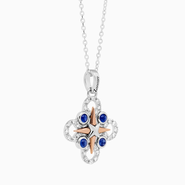 White gold men's necklace, rose wind iconic pendant.